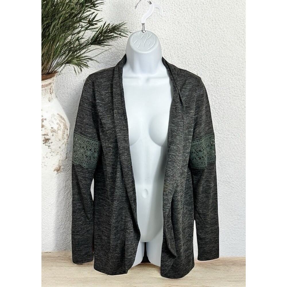 3 Stones Boho Open Top Sz Small Gray Lace Detail Round Hem Loose Bohemian